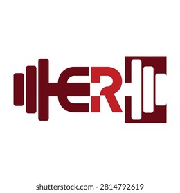 Maroon logo with dumbbell and barbell design for fitness gym or workout program branding