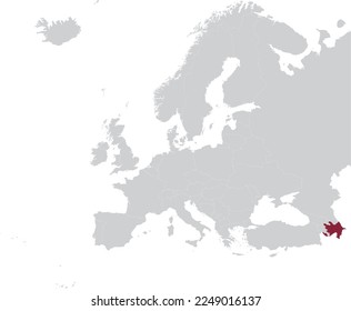 Maroon Map of Azerbaijan within gray map of European continent
