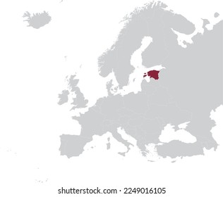 Maroon Map of Estonia within gray map of European continent