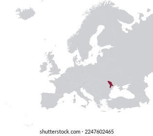 Maroon Map of Moldova within gray map of European continent