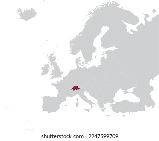 Maroon Map of Switzerland within gray map of European continent