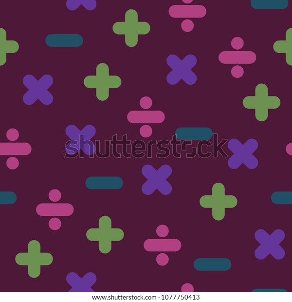 Maroon Mathematical\
Operations Seamless Pattern - Mathematical operations of addition,\
subtraction, multiplication, and division on maroon background\
seamless pattern