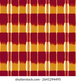 Maroon and mustard yellow plaid pattern with a seamless design, grunge lines ikat pattern, Zebra seamless pattern, Vector illustration background for print the paper.