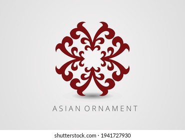 Maroon ornate linear ornaments in Kazakh traditional style. Asian floral designs. Abstract Asian elements of the national pattern of the ancient nomads of the Kyrgyz, Mongols, Kazakhs, Tatars. Vector.