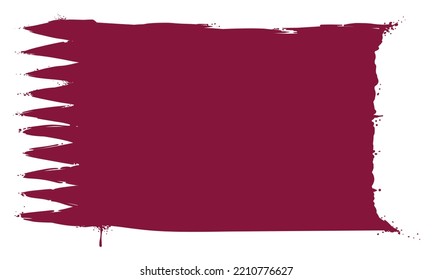 Maroon paint with serrated shape like Qatar flag in street art style over white background.