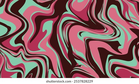 The maroon, pink, and mint green swirls in this abstract design create a mesmerizing and unique visual pattern.