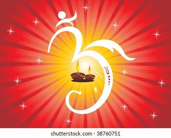 maroon rays background with star, aum and set of diya