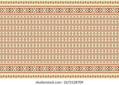Modelo inconsútil rojo granate de la materia textil étnica del pixel con motivos geométricos y florales, ideal para el diseño de la tela, Fondos de pantalla