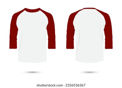 maroon red raglan sleeve t-shirt mockup front and back view