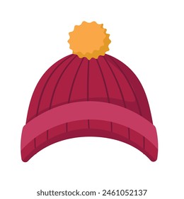 Maroon red winter hat vector image, knit beanie cap flat illustration isolated