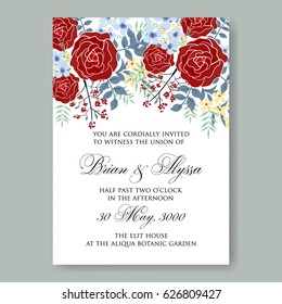 Maroon Rose Wedding Invitation Vector Template