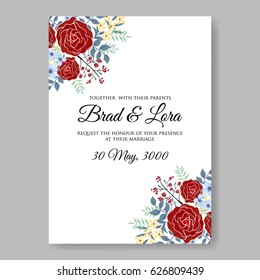 Maroon rose wedding invitation vector template