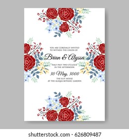 Maroon rose wedding invitation vector template