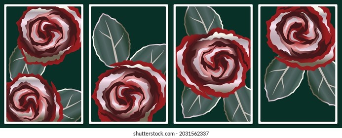 maroon roses - wall art vector set, - for wall framed prints, canvas prints, poster, home decor
