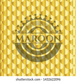 Maroon shiny golden emblem. Scales pattern. Vector Illustration. Detailed.