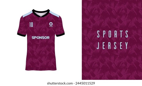 Maroon, Sky sports design template for soccer jersey, football kit and tank top for basketball jersey. Sports uniform in front and back view. Tshirt mock up for sports club. Vector Illustration.