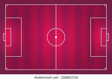 Maroon striped Soccer Field with markings. Proportion is 105 by 68 meters. View from above. Template for illustration and coverage of Football Matches, Soccer Competitions, Championships, Cups. Vector