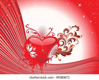 maroon stripes, twinkle star background with grungy decorated heart and floral
