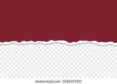 Borda de papel maroon rasgado com fundo transparente para layouts criativos
