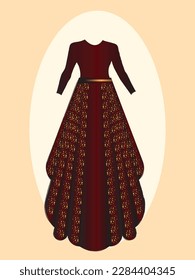 MAROON WESTERN BRIDE FROCK WITH GOLDEN DETAILING MAROON BELT FROCK FOR BRIDE
