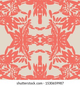 Maroon and White tie dye seamless pattern.  Shibori seamless print. Watercolor hand drawn batik.  Handmade watercolour shirt tie dye pattern. Japan traditional tile. Red and Beige shibori.