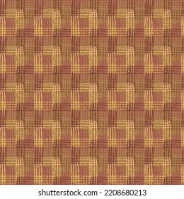 Maroon And Yellow Repetitive Background With Crisscrossed Stripes. Plaid Stylish Texture. Vector Seamless Pattern. Fabric Swatch. Wrapping Paper. Continuous Design Template For Decor, Linen, Cloth