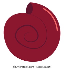 A maroon-colored coiled spiral shaped seashell is a hard and protective outer layer created by an animal that lives in the sea  vector  color drawing or illustration