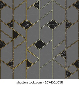 Marple mosaic seamless pattern with gold frame.