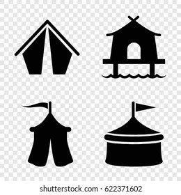 Marquee icons set. set of 4 marquee filled icons such as tent