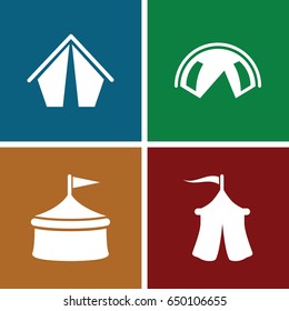 Marquee icons set. set of 4 marquee filled icons such as tent