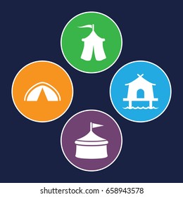 Marquee icons set. set of 4 marquee filled icons such as tent