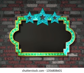Marquee light color gold board sign on brick background. Vector illustration