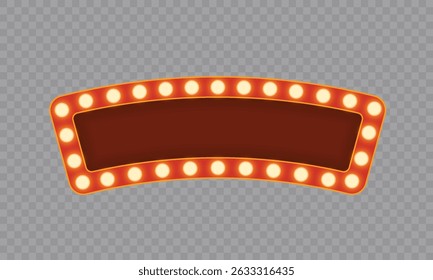 Marquee light frame with bulb glowing. Realistic retro banner 3d, red casino or circus sign, red neon cinema box, empty frame with gold lights and shadow. Vector illustration.