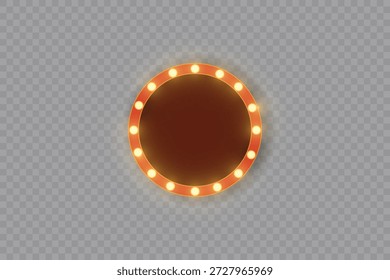 Moldura de luz marquise com lâmpada brilhante. Banner retrô realista 3d, cassino vermelho ou placa de circo, caixa de cinema de néon vermelho, quadro vazio com luzes douradas e sombra. Ilustração vetorial.