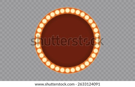 Marquee light frame with bulb glowing. Realistic retro banner 3d, red casino or circus sign, red neon cinema box, empty frame with gold lights and shadow. Vector illustration.