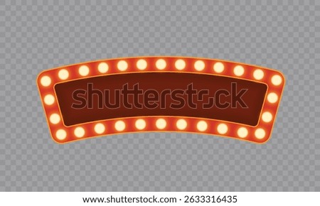 Marquee light frame with bulb glowing. Realistic retro banner 3d, red casino or circus sign, red neon cinema box, empty frame with gold lights and shadow. Vector illustration.