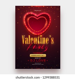 Marquee lighting heart shape with glitter text of Valentine's Day for template for flyer design.