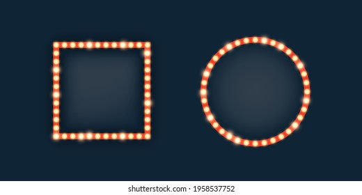 Marquee lights in square and circle frame illustration