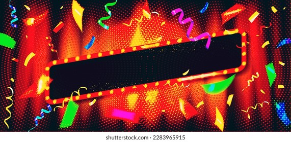 Marquee sign board for announcements. Banner for theater or cinema ads. Marquee sign in vintage style. Neutral background.
