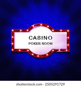 Marquee sign with lights. Vintage movie theater letter board signage, red frame with gold borders, flashing light bulbs. Backdrop for listing the names of current performance for upcoming musical cats