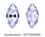 Marquise cut diamond with and without bow tie effect. Flat vector illustration isolated on white background. Wealth and romance concept. For infographics, web, mobile app, interface, design 