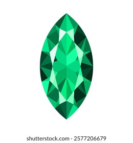 Marquise cut emerald. Colored flat icon. Vector illustration isolated on white background. Nobility, sincerity and faithfulness concept. For infographics, web, mobile app, interface, design 