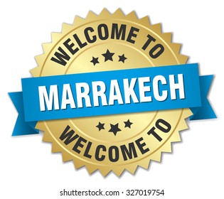 Marrakech 3d Gold Badge Blue Ribbon Stock Vector (Royalty Free