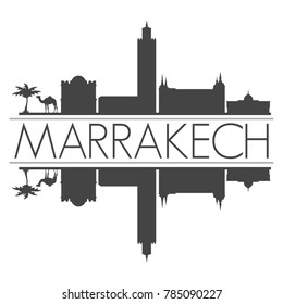Marrakech Morocco Africa Skyline Vector Art Mirror Silhouette Emblematic Buildings  
