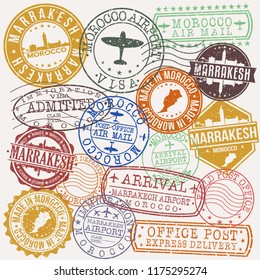 Marrakech Morocco Stamp Vector Art Postal Passport Travel Design Set Badge Rubber.