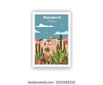 Marraquexe, Marrocos Vintage Posters de Viagem. Ilustração vetorial. Impressões de alta qualidade