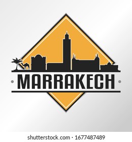 Marrakesh, Morocco Skyline Logo. Adventure Landscape Design Vector Illustration.