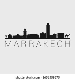 Marrakesh, Morocco. The Skyline in Silhouette of City. Black Design Vector. The Famous and Tourist Monuments. The Buildings Tour in Landmark.