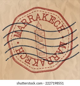 Marrakesh, Morocco Stamp City Travel Passport. Design Retro Symbol Country. Old Vintage Postmark.