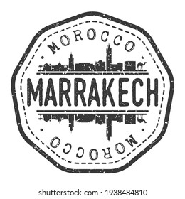 Marrakesch, Marokko Stempel Skyline Postmark. Silhouette Postkarte. City Round Vector Icon. Vintage Postage Design.